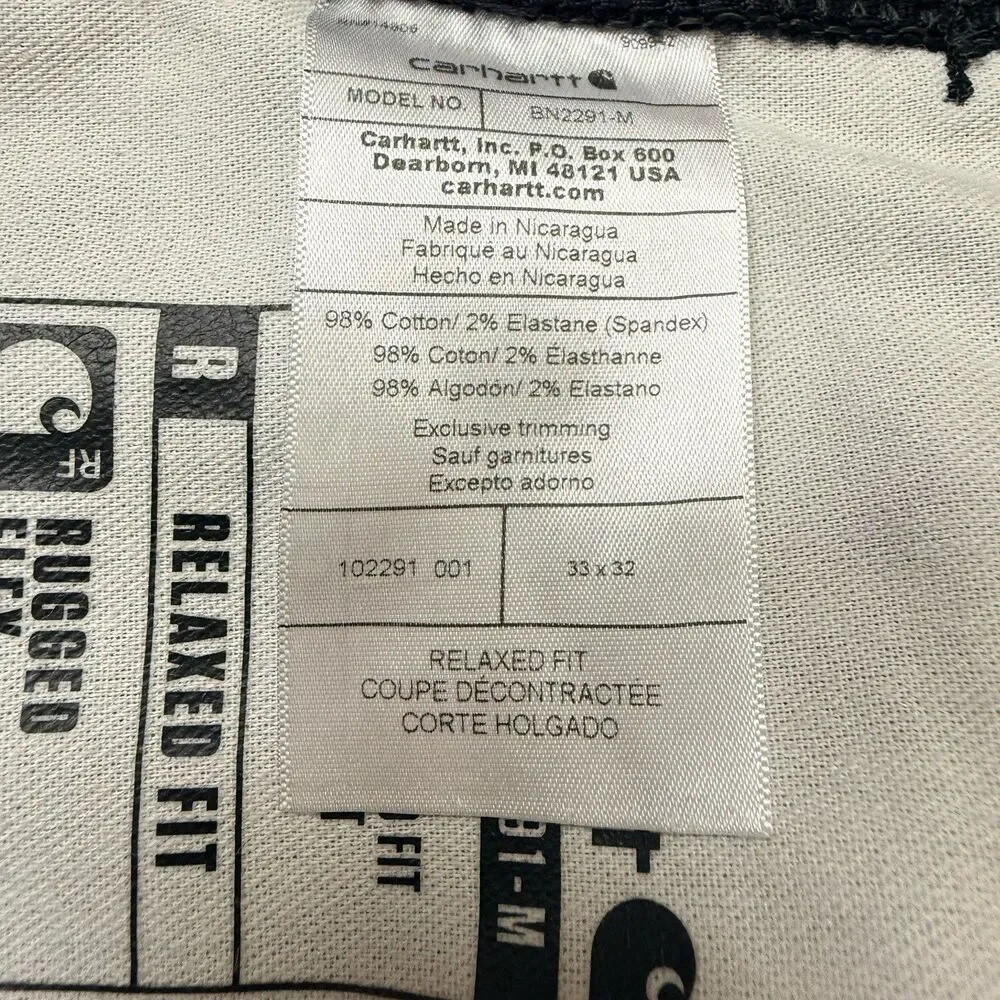 Men’s Carhartt BN2291 Black Jeans 33X31 100% Cotton Made In USA Straight Leg